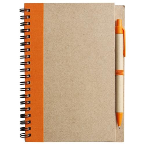 A5 gerecycled notitieboekje met pen oranje