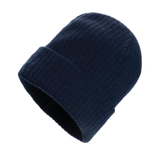 Polylana beanie met omslag donkerblauw