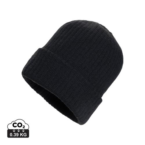 Polylana beanie met omslag zwart