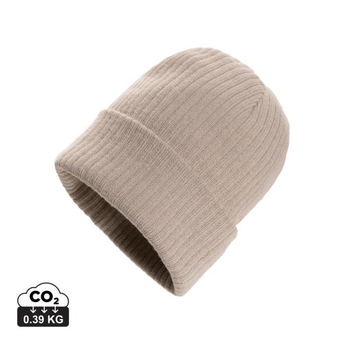 Polylana beanie met omslag sand