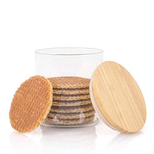 Glazen snoeppot stroopwafels standaard