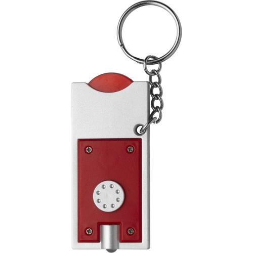 Sleutelhanger zaklamp met winkelwagenmunt rood