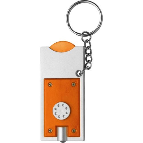 Sleutelhanger zaklamp met winkelwagenmunt oranje