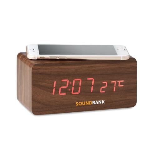 MDF weerstation met alarmklok hout