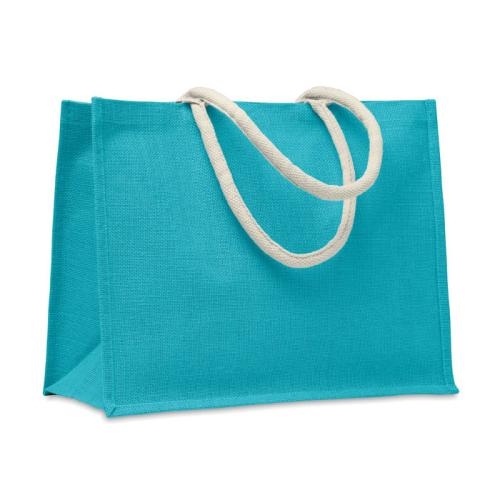 Jute tas met katoenen hengsels Aura turquoise