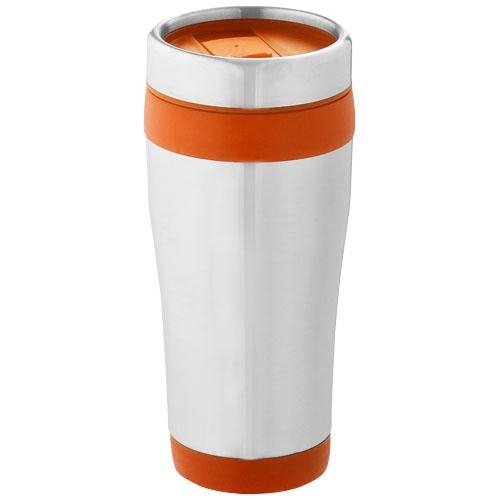 Geïsoleerde thermosbeker Elwood 410 ml zilver/oranje