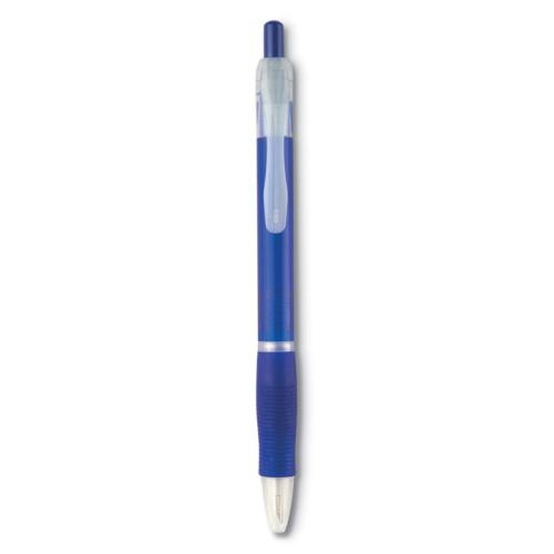 Pen met rubberen grip transparant blauw