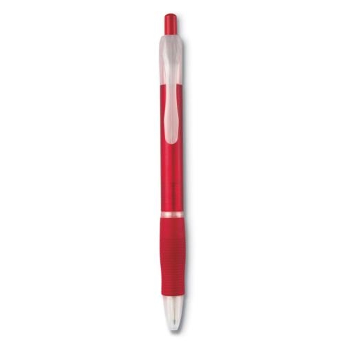 Pen met rubberen grip transparant rood