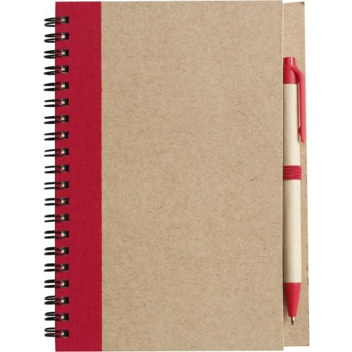 Milieuvriendelijk notitieboekje met balpen rood