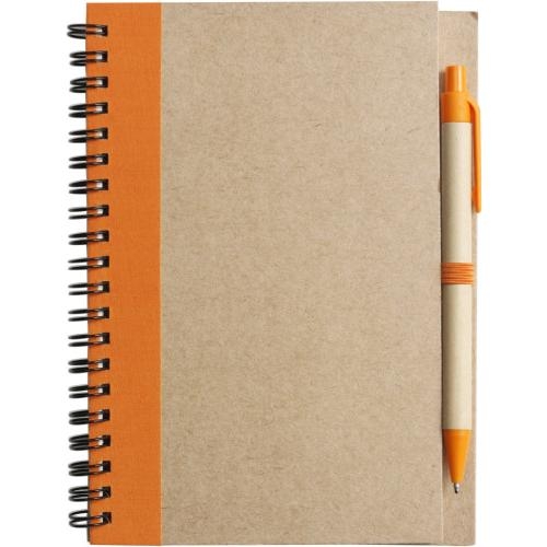Milieuvriendelijk notitieboekje met balpen oranje