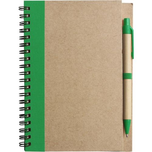 Milieuvriendelijk notitieboekje met balpen groen