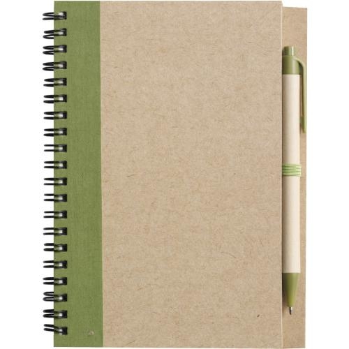 Milieuvriendelijk notitieboekje met balpen lichtgroen