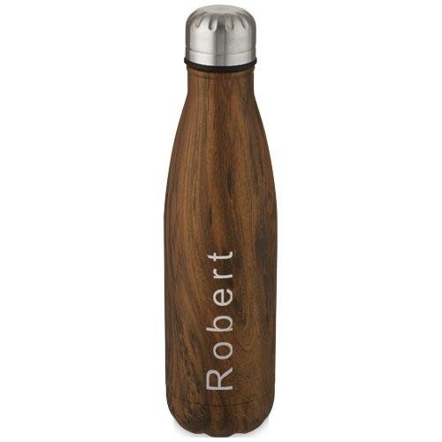 Geïsoleerde RVS fles met houtprint 500 ml heather naturel